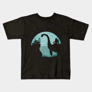 Bigfoot Riding Loch Ness Monster Kids T-Shirt